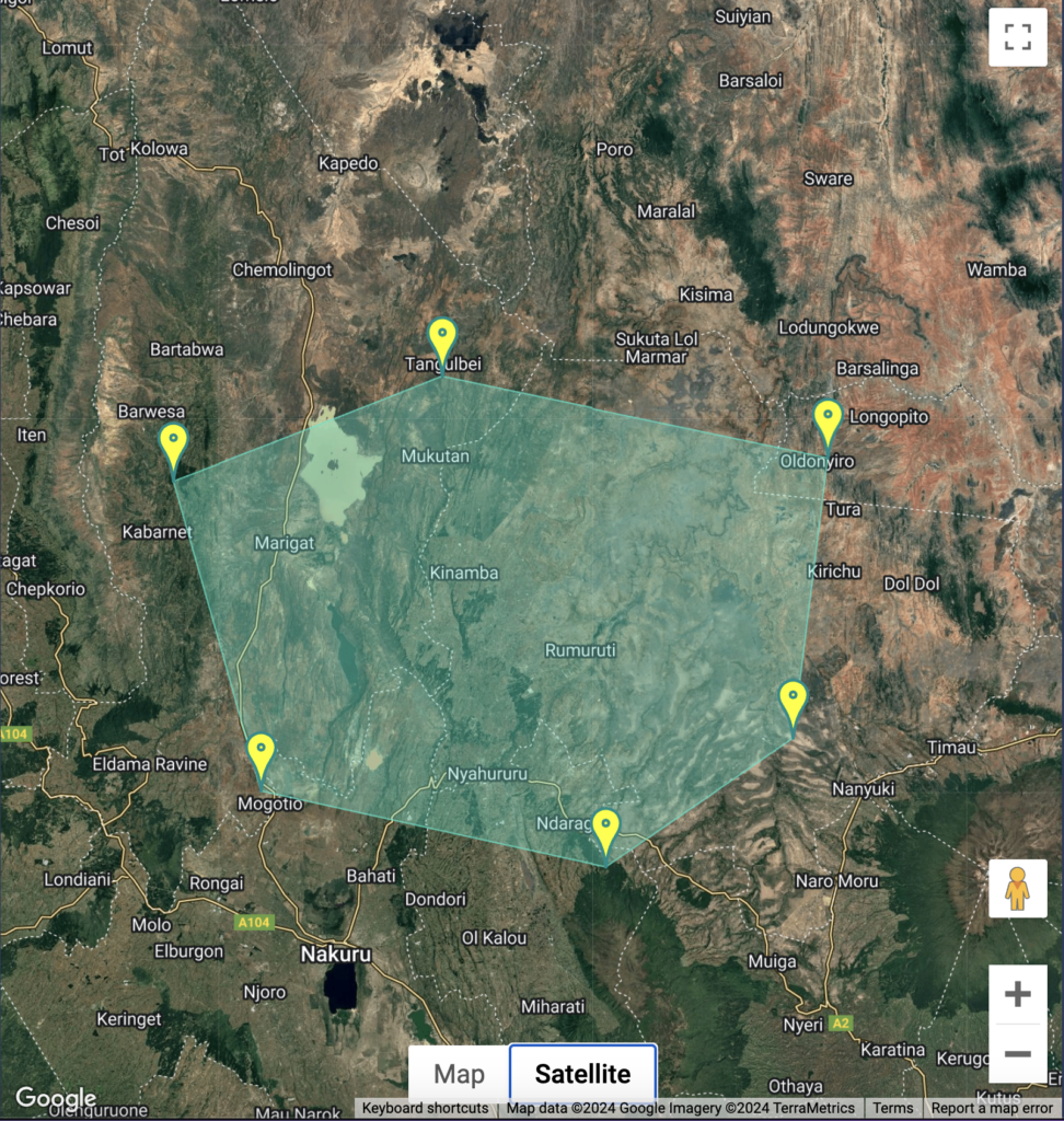 Alt Text: A screen showing surface mapping using the polygon tool, with various regions clearly outlined. Each zone is uniquely color-coded, defining specific boundaries for resource allocation and field management. Data points and icons represent asset locations, agent activity, and other key metrics, demonstrating real-time, detailed field insights.