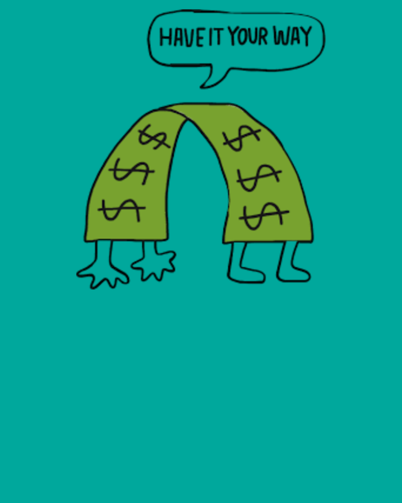 Illustration of a banknote bending to represent PAYGO pricing flexibility for last-mile distributors